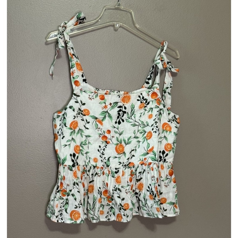 100% Linen Joie Citrus Grove Smocked Peplum Crop Top – Size L